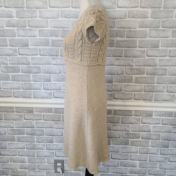 Button Wool V-neck Wrap Front Sweater Dress Cable Knit Short Sleeve Knee Length - Picture 4 of 11